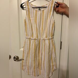 Old Navy Yellow and White Striped Linen Blend Dress